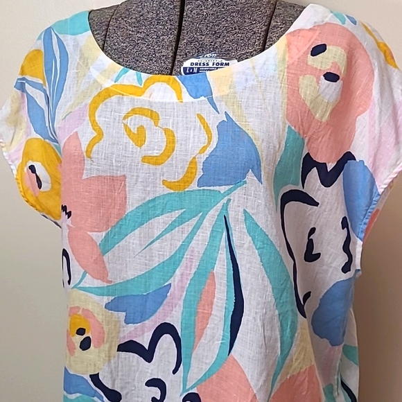 Rachel Zoe Short Sleeve Shirt Button Back 100% Linen Size Large - Picture 2 of 7